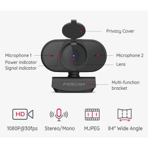 FOSCAM web κάμερα W25, USB, 2MP, Full HD, mic, 84° γωνία θέασης, μαύρη | Συνοδευτικά PC | elabstore.gr