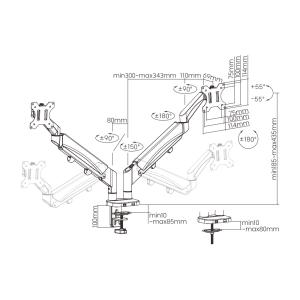BRATECK βάση γραφείου LDT56-C024 για 2 οθόνες 17"-32", έως 9kg ανά οθόνη | Εικόνα & Ήχος | elabstore.gr