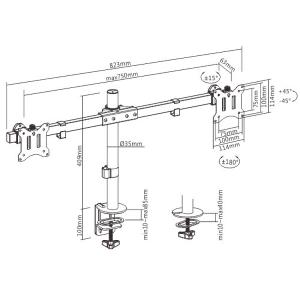 BRATECK βάση γραφείου LDT57-C02 για 2 οθόνες 17"-32", έως 9kg ανά οθόνη | eLabstore.gr
