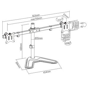 BRATECK βάση γραφείου LDT57-T02 για 2 οθόνες 17"-32", έως 9kg ανά οθόνη | Εικόνα & Ήχος | elabstore.gr