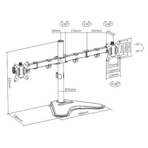 BRATECK βάση γραφείου LDT66-T024 για 2 οθόνες 17"-32", έως 9kg ανά οθόνη | Εικόνα & Ήχος | elabstore.gr