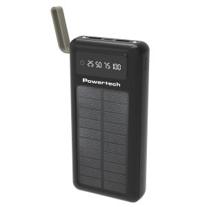 POWERTECH power bank με καλώδια & οθόνη PT-1084 20000mAh, ηλιακό, μαύρο | Αξεσουάρ κινητών | elabstore.gr