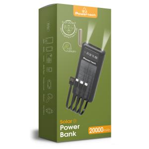 POWERTECH power bank με καλώδια & οθόνη PT-1084 20000mAh, ηλιακό, μαύρο | Αξεσουάρ κινητών | elabstore.gr