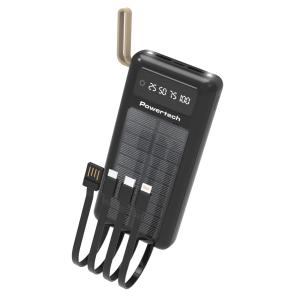 POWERTECH power bank με καλώδια & οθόνη PT-1084 20000mAh, ηλιακό, μαύρο | Αξεσουάρ κινητών | elabstore.gr