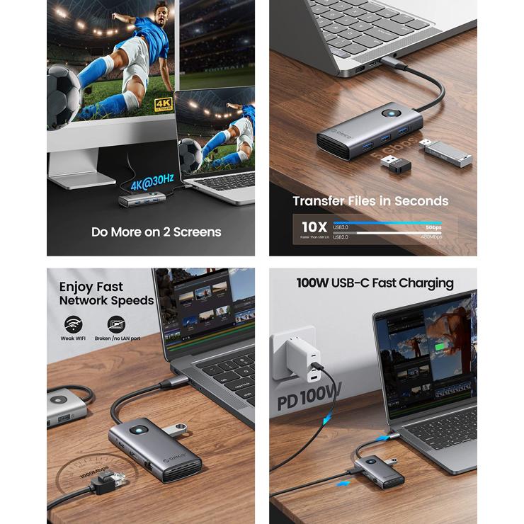 ORICO docking station PW11-6PR, 3x USB/USB-C/HDMI/RJ45, 4K, 100W, γκρι | eLabstore.gr ORICO docking station PW11-6PR, 3x USB/USB-C/HDMI/RJ45, 4K, 100W, γκρι | Συνοδευτικά PC | elabstore.gr