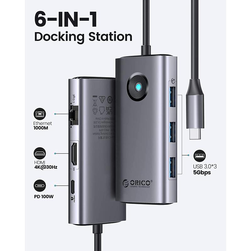 ORICO docking station PW11-6PR, 3x USB/USB-C/HDMI/RJ45, 4K, 100W, γκρι | eLabstore.gr ORICO docking station PW11-6PR, 3x USB/USB-C/HDMI/RJ45, 4K, 100W, γκρι | Συνοδευτικά PC | elabstore.gr