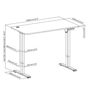 BRATECK γραφείο S12-22R-B με ρυθμιζόμενο ύψος, 120x60cm, καφέ | Αναλώσιμα - Είδη Γραφείου | elabstore.gr