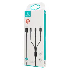 USAMS καλώδιο USB σε USB-C/Lightning/Micro USB US-SJ374, 2A, 1m, μαύρο | Καλώδια - Αντάπτορες | elabstore.gr
