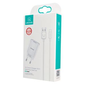 USAMS φορτιστής τοίχου T21OCLN01 με καλώδιο Lightning, USB 2.1A, λευκός | Αξεσουάρ κινητών | elabstore.gr