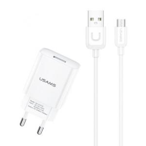 USAMS φορτιστής τοίχου T21OCMC01 με καλώδιο Micro USB, USB 2.1A, λευκός | Αξεσουάρ κινητών | elabstore.gr