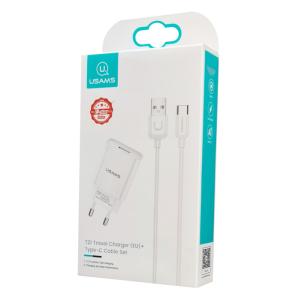 USAMS φορτιστής τοίχου T21OCTC01 με καλώδιο USB-C, USB 2.1A, λευκός | Αξεσουάρ κινητών | elabstore.gr