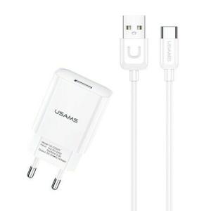 USAMS φορτιστής τοίχου T21OCTC01 με καλώδιο USB-C, USB 2.1A, λευκός | Αξεσουάρ κινητών | elabstore.gr