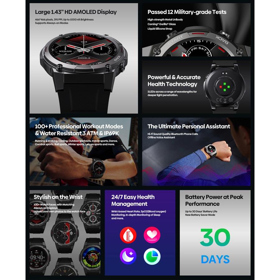ZEBLAZE smartwatch Vibe 7 Pro, 1.43" AMOLED, ηχείο & mic, 3 ATM, μαύρο | eLabstore.gr ZEBLAZE smartwatch Vibe 7 Pro, 1.43" AMOLED, ηχείο & mic, 3 ATM, μαύρο | Mobile Συσκευές | elabstore.gr