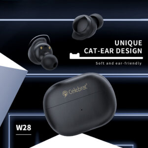 CELEBRAT earphones με θήκη φόρτισης TWS-W28, True Wireless, μαύρα | Αξεσουάρ κινητών | elabstore.gr