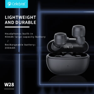 CELEBRAT earphones με θήκη φόρτισης TWS-W28, True Wireless, μαύρα | Αξεσουάρ κινητών | elabstore.gr