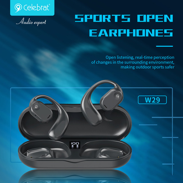CELEBRAT earphones με θήκη φόρτισης W29, Open Wearable Stereo, μαύρα | eLabstore.gr CELEBRAT earphones με θήκη φόρτισης W29, Open Wearable Stereo, μαύρα | Αξεσουάρ κινητών | elabstore.gr