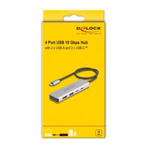 DELOCK USB-C hub 64230, 2x USB/2x USB-C θύρες, 10 Gbps, γκρι | Συνοδευτικά PC | elabstore.gr
