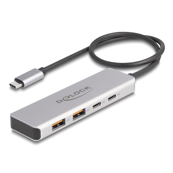 DELOCK USB-C hub 64230, 2x USB/2x USB-C θύρες, 10 Gbps, γκρι | Συνοδευτικά PC | elabstore.gr