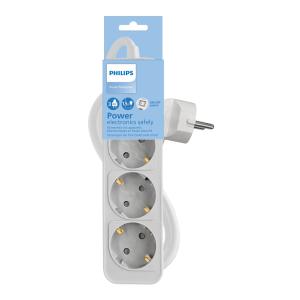 PHILIPS πολύπριζο CHP2134W-10, 3x schuko 16A, 1.5m, λευκό | Τροφοδοσία Ρεύματος | elabstore.gr
