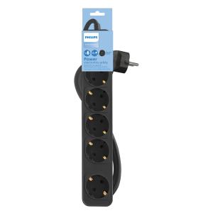 PHILIPS πολύπριζο CHP2154B-10, 5x schuko 16A, 1.5m, μαύρο | Τροφοδοσία Ρεύματος | elabstore.gr