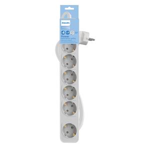 PHILIPS πολύπριζο CHP2164W-10, 6x schuko 16A, 1.5m, λευκό | Τροφοδοσία Ρεύματος | elabstore.gr
