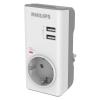 PHILIPS αντάπτορας ρεύματος schuko CHP4010W-10, 2x USB, 380J, λευκός | Τροφοδοσία Ρεύματος | elabstore.gr