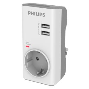 PHILIPS αντάπτορας ρεύματος schuko CHP4010W-10, 2x USB, 380J, λευκός | Τροφοδοσία Ρεύματος | elabstore.gr