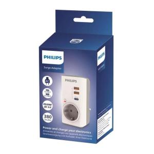 PHILIPS αντάπτορας ρεύματος CHP8010W/10, 1 θέση, USB-C/USB, 380J, λευκός | Τροφοδοσία Ρεύματος | elabstore.gr