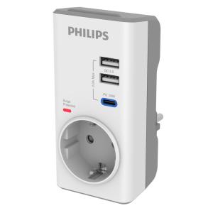 PHILIPS αντάπτορας ρεύματος CHP8010W/10, 1 θέση, USB-C/USB, 380J, λευκός | Τροφοδοσία Ρεύματος | elabstore.gr