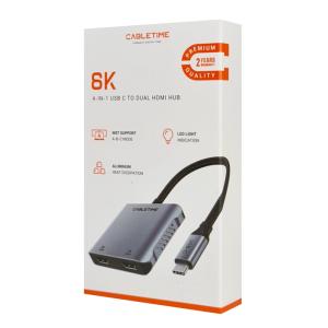 CABLETIME docking station CT-CM2H8K-AG, USB/USB-C/2x HDMI, 8K 100W, γκρι | eLabstore.gr