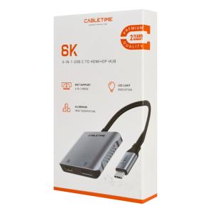CABLETIME docking station CT-CMDH8K-AG, USB/USB-C/HDMI/DP, 8K 100W, γκρι | Συνοδευτικά PC | elabstore.gr