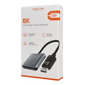CABLETIME αντάπτορας DisplayPort σε 2x HDMI CT-DM2H8K-AG, 8K, γκρι | eLabstore.gr