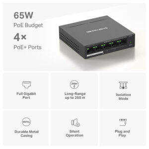 MERCUSYS Desktop Switch MS105GP, 5x 10/100/1000 Mbps, PoE+, Ver. 1.0 | Δικτυακά | elabstore.gr