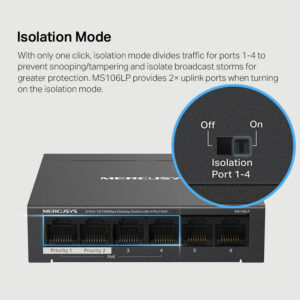 MERCUSYS Desktop Switch MS106LP, 6x 10/100 Mbps, PoE+, Ver. 1.0 | Δικτυακά | elabstore.gr