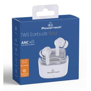 POWERTECH earphones με θήκη φόρτισης Soul, TWS, ANC, 45/200mAh, λευκά | Αξεσουάρ κινητών | elabstore.gr