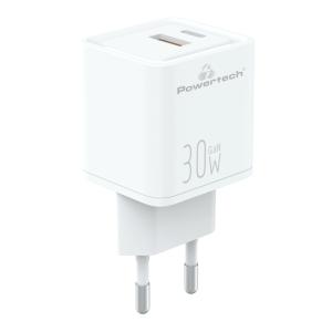 POWERTECH φορτιστής τοίχου PT-1092 USB & USB-C, PD & QC 30W, GaN, λευκός | Αξεσουάρ κινητών | elabstore.gr