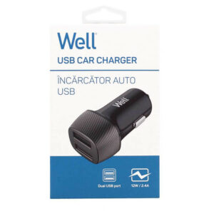Universal 2xUSB Car Charger 5V/2.4A Μαύρος Well PSUP-USB-C22401BK-WL | Περιφερειακά | elabstore.gr