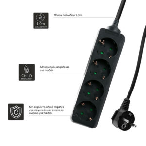 Πολύπριζα 4θ 16A 1M,3g1 μαύρο LS-4B LIME | Ηλεκτρολογικά | elabstore.gr