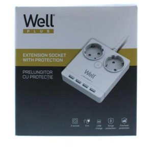 Πολύπριζο Well 2x Schuko και 4x USB 3m/3g1.5 με προστασία EXTS-2S3M-PROT/USB4-WL | Ηλεκτρολογικά | elabstore.gr
