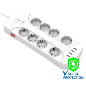 Πολύπριζο Well 8x Schuko και 4x USB με Διακόπτη 3m/3g1.5 με προστασία EXTS-8S3M-PROT/USB4-WL | Ηλεκτρολογικά | elabstore.gr