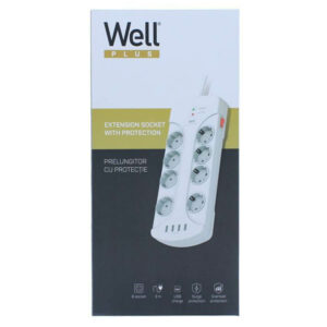 Πολύπριζο Well 8x Schuko και 4x USB με Διακόπτη 3m/3g1.5 με προστασία EXTS-8S3M-PROT/USB4-WL | Ηλεκτρολογικά | elabstore.gr