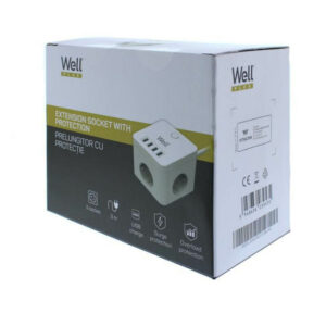 Πολύπριζο Well 3x Schuko και 4x USB 3m/3g1.5 με προστασία EXTS-3S3M-PROT/USB4-WL | Ηλεκτρολογικά | elabstore.gr