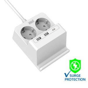 Πολύπριζο Well 2x Schuko και 2x USB A & 1x USB Type-C Wireless Charger 2m/3g1.5 με προστασία EXTS-2S | Ηλεκτρολογικά | elabstore.gr