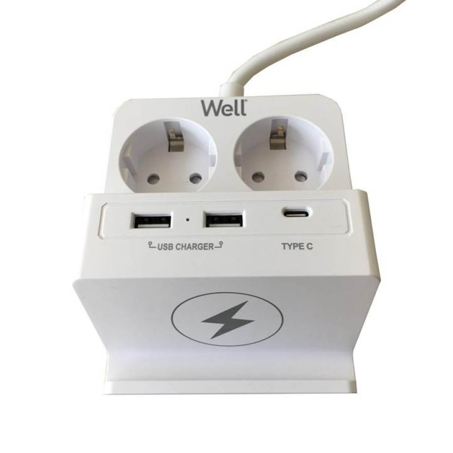 Πολύπριζο Well 2x Schuko και 2x USB A & 1x USB Type-C Wireless Charger 2m/3g1.5 με προστασία EXTS-2S | eLabstore.gr Πολύπριζο Well 2x Schuko και 2x USB A & 1x USB Type-C Wireless Charger 2m/3g1.5 με προστασία EXTS-2S | Ηλεκτρολογικά | elabstore.gr