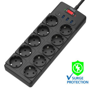 Πολύπριζο Well 10x Schuko και 3x USB A, 1x USB Type-C με Διακόπτη 2m/3g1.5 με προστασία EXTS-10S2M-P | Ηλεκτρολογικά | elabstore.gr