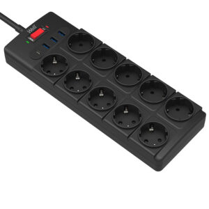 Πολύπριζο Well 10x Schuko και 3x USB A, 1x USB Type-C με Διακόπτη 2m/3g1.5 με προστασία EXTS-10S2M-P | Ηλεκτρολογικά | elabstore.gr