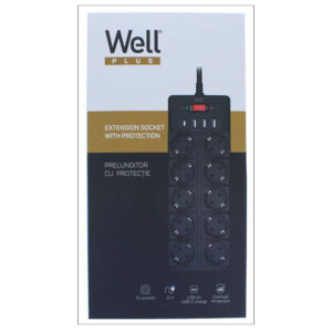 Πολύπριζο Well 10x Schuko και 3x USB A, 1x USB Type-C με Διακόπτη 2m/3g1.5 με προστασία EXTS-10S2M-P | Ηλεκτρολογικά | elabstore.gr