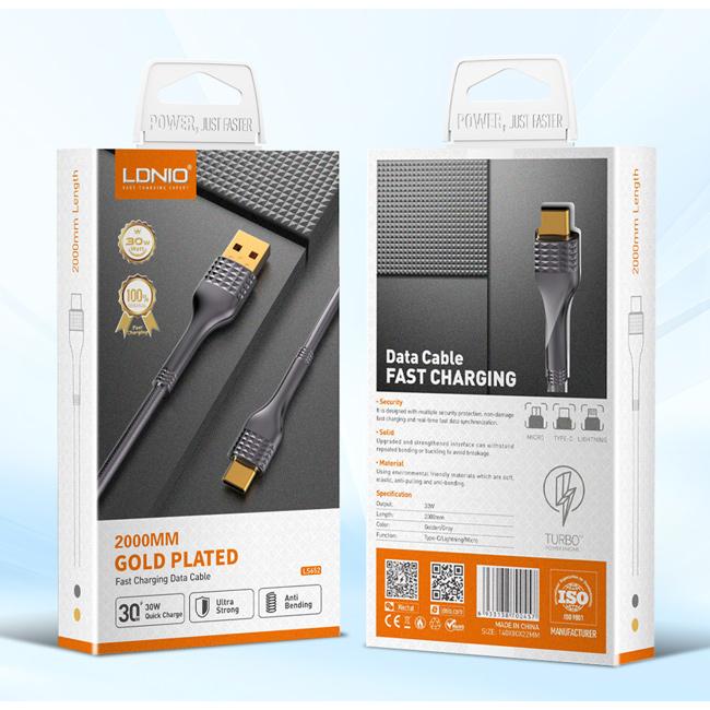 LDNIO καλώδιο Ligntining σε USB LS652, 30W, 2m, γκρι | eLabstore.gr LDNIO καλώδιο Ligntining σε USB LS652, 30W, 2m, γκρι | Καλώδια - Αντάπτορες | elabstore.gr