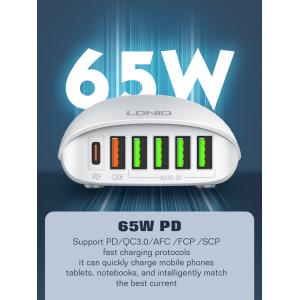 LDNIO σταθμός φόρτισης A6573C, USB-C/5x USB, 65W, PD/QC, λευκός | Αξεσουάρ κινητών | elabstore.gr