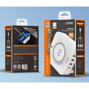 LDNIO σταθμός φόρτισης AW004, USB-C/3x USB/wireless, 32W, PD/QC, λευκός | Αξεσουάρ κινητών | elabstore.gr